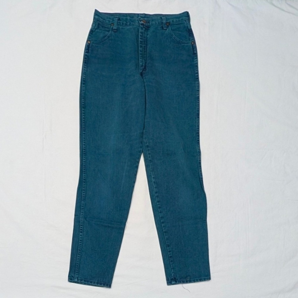 Vintage Wrangler Women Teal Green High Rise Straight Leg Jeans Made in USA 13/14